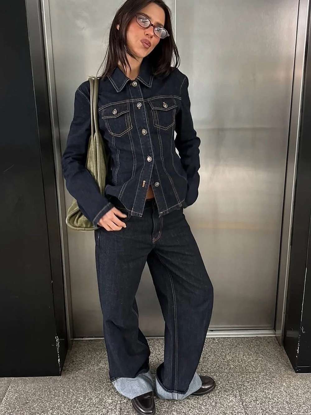 Lioness | Dark Indigo Top Model Cuffed Wide-Leg Jeans ~ NWT Medium